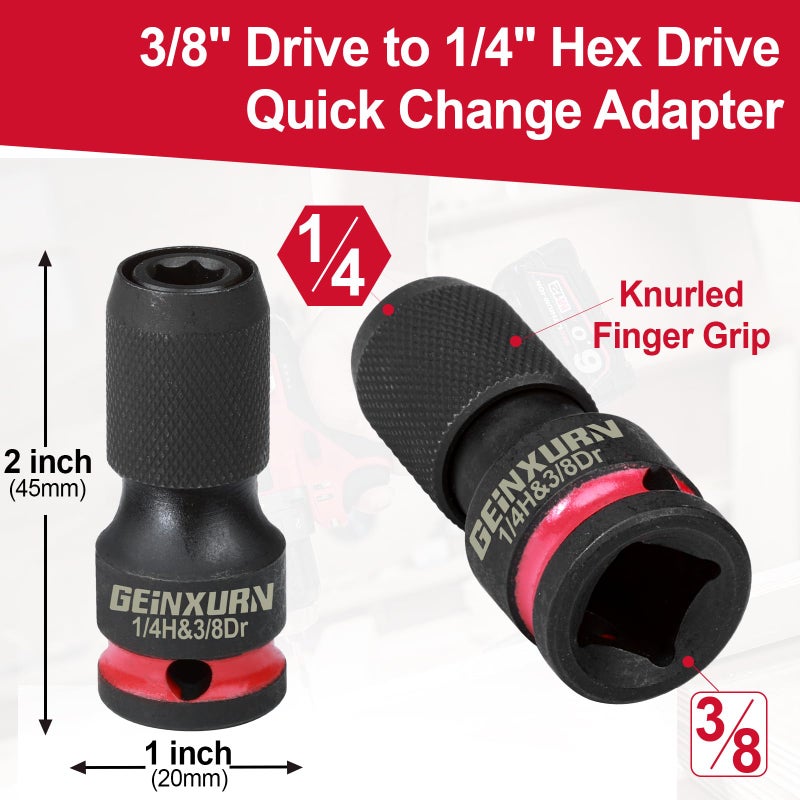Geinxurn 2 قطعة حامل لقمة مفك براغي تأثير 3/8 بوصة محرك مربع إلى 1/4 بوصة محول مقبس سداسي الإصدار سريع لمفتاح الربط - Image 3