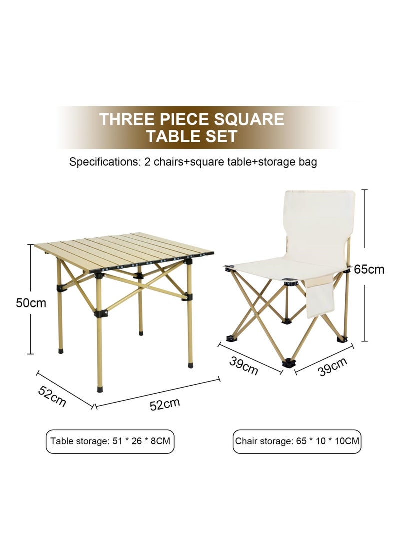 Folding Camping Table and Chairs Set,Portable Picnic Table with 2 Foldable Chairs, Aluminum Roll-up Camp Table with Storage Bag For Outdoor BBQ,Cooking,Party, Beach