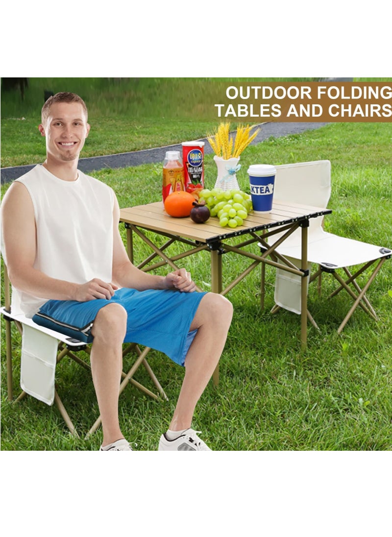 Folding Camping Table and Chairs Set,Portable Picnic Table with 2 Foldable Chairs, Aluminum Roll-up Camp Table with Storage Bag For Outdoor BBQ,Cooking,Party, Beach