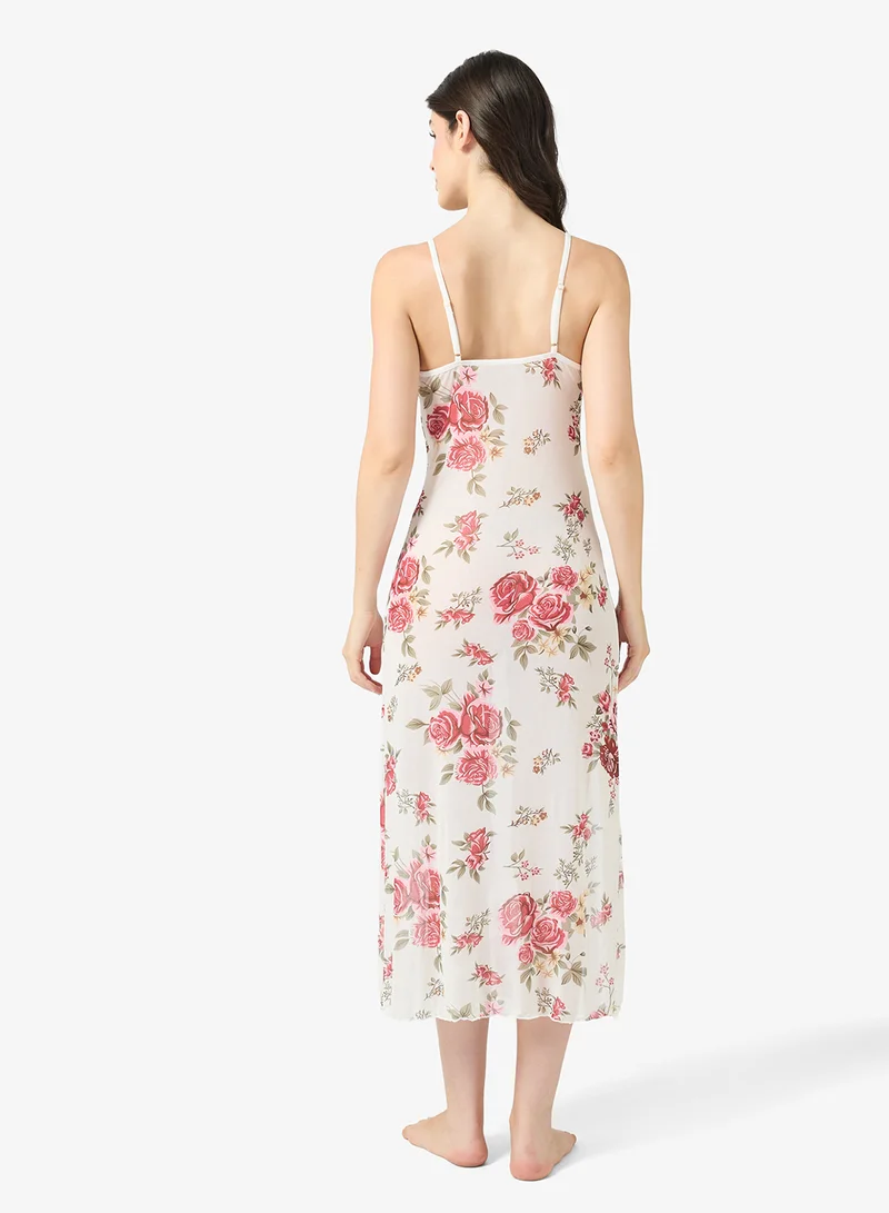 ايلا Floral Nigh Dress With Lace Trims