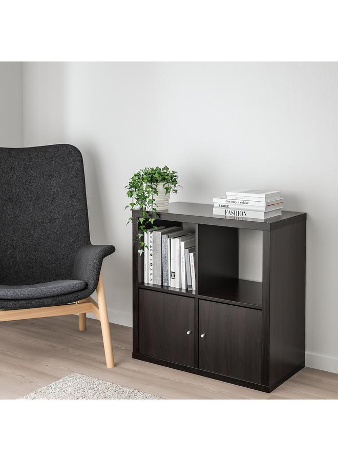 Zaboon Shelving Unit, With 2 Doors/Black-Brown, 77X77 Cm - Image 3