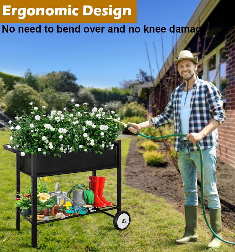 Koutemie Outdoor Raised Planter Bed Box with Legs for Gardening, Elevated DIY Garden Cart on Wheels for Vegetables Flower Tomato Herb Plant, Black - Image 4