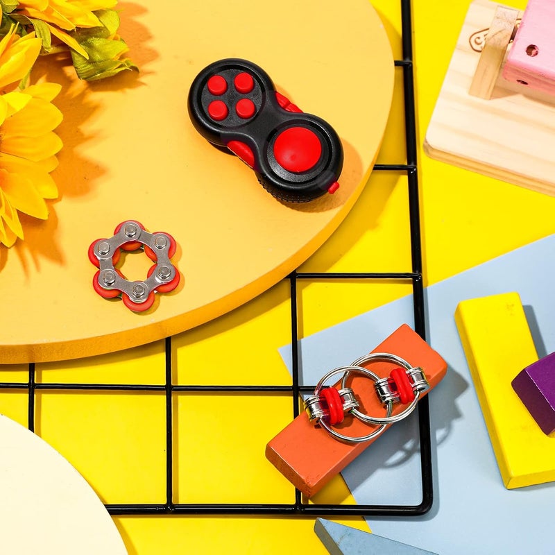 Gejoy 3 Pieces Handheld Mini Sensory Fidget Toy Set Includes Six Roller Chain and Key Flippy Chain Bike Chain Fidget Handheld Fidget Pad Stress Relief Toys for Adults Teens Relieve Stress(Black and Red) - Image 5