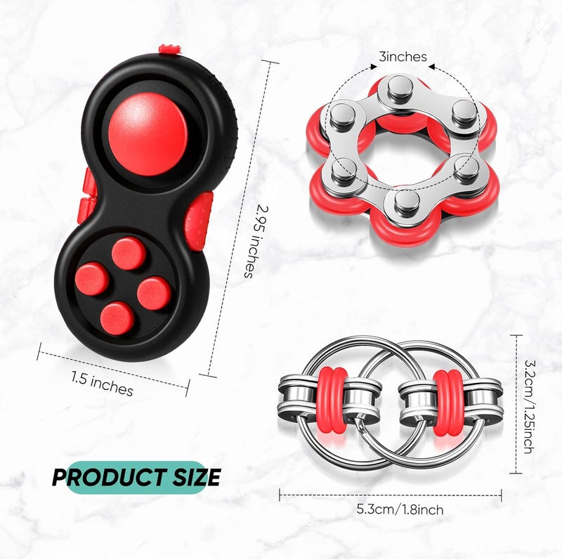 Gejoy 3 Pieces Handheld Mini Sensory Fidget Toy Set Includes Six Roller Chain and Key Flippy Chain Bike Chain Fidget Handheld Fidget Pad Stress Relief Toys for Adults Teens Relieve Stress(Black and Red) - Image 2