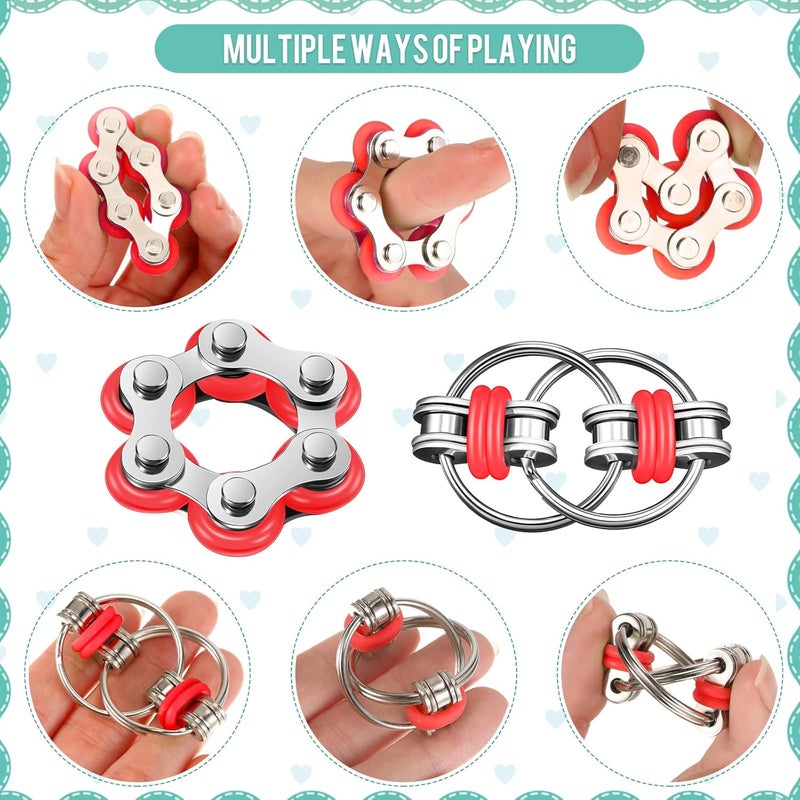 Gejoy 3 Pieces Handheld Mini Sensory Fidget Toy Set Includes Six Roller Chain and Key Flippy Chain Bike Chain Fidget Handheld Fidget Pad Stress Relief Toys for Adults Teens Relieve Stress(Black and Red) - Image 4
