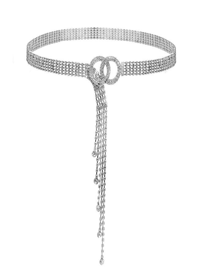 WERFORU Women Gold Metal Link Body Chain Belt Ladies Silver Waist Chain Belts for Jeans Dress, B-silver, Fit waist size below 34" - Image 1