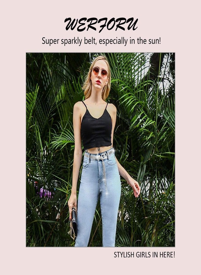 WERFORU Women Gold Metal Link Body Chain Belt Ladies Silver Waist Chain Belts for Jeans Dress, B-silver, Fit waist size below 34" - Image 2