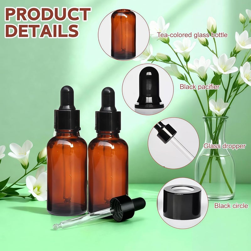 vipolish 12 قطعة زجاجات عنبر زجاجية سعة 20 مل مع قطارة عين وأغطية سوداء، حاوية موزعة للكريم والمستحضر والزيت العطري للتخزين للسفر ورحلات العمل والتخييم - Image 4