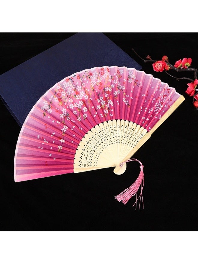 Generic Bamboo Fan Handheld Portable Fan Women's Hollow Bamboo Handheld Fan Wall Decoration Wedding Party Girl Gift Flower Pink 