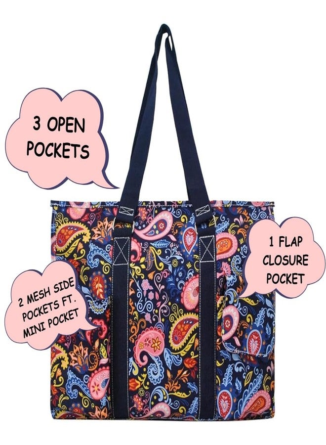 NGIL Utility Water Resistant Tote Bag, Top Zipper Closure, Perfect Gifts for Working Women, Nurses, Gym bag (Paisley Perfection-Navy) - Image 2