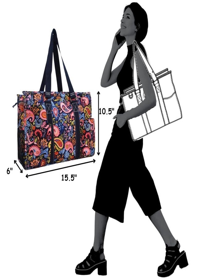 NGIL Utility Water Resistant Tote Bag, Top Zipper Closure, Perfect Gifts for Working Women, Nurses, Gym bag (Paisley Perfection-Navy) - Image 4
