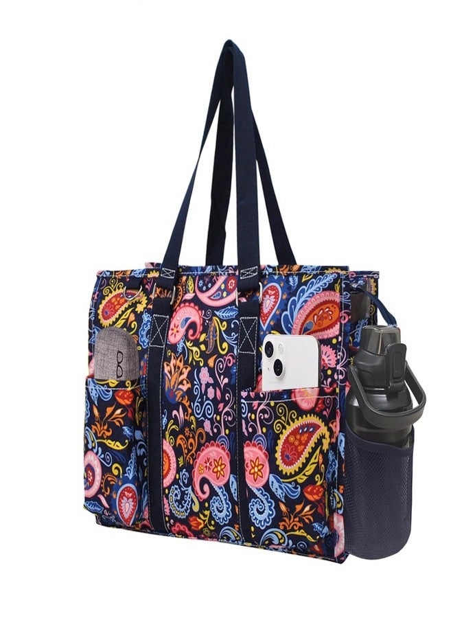 NGIL Utility Water Resistant Tote Bag, Top Zipper Closure, Perfect Gifts for Working Women, Nurses, Gym bag (Paisley Perfection-Navy) - Image 1