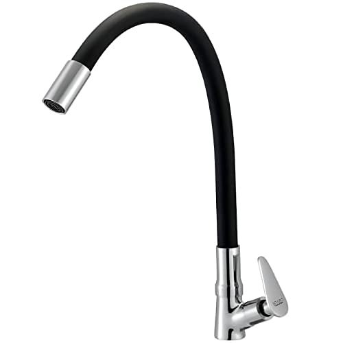 SPAZIO Vignette Flexible Brass Swan Neck Flxo Play With 360 Degree Flexible Silicon Hose & Single Flow Pattern, Hot/Cold Water For Kitchen Sink, Wash Basin Faucets Taps Chrome Finish Silver Pillar Cock - Image 1
