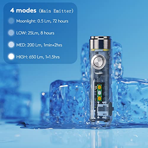 RovyVon Aurora A7 G4 Keychain Flashlight, USB C Rechargeable Max 650 High Lumen Flashlights Super Bright with EDC Small Size, 8 Mode, Glow Blue, Perfect for Gift Camping Emergencies Outdoor - Image 5