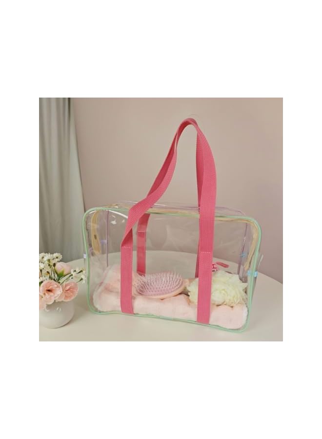 S-TOP 1Pc Y2K Clear PVC Tote Bag with Handles, Transparent Macaron Color Wash Pouch Storage Organizer for Swimming Beach TravelOnly 5 left 14.6114.61 - Image 3