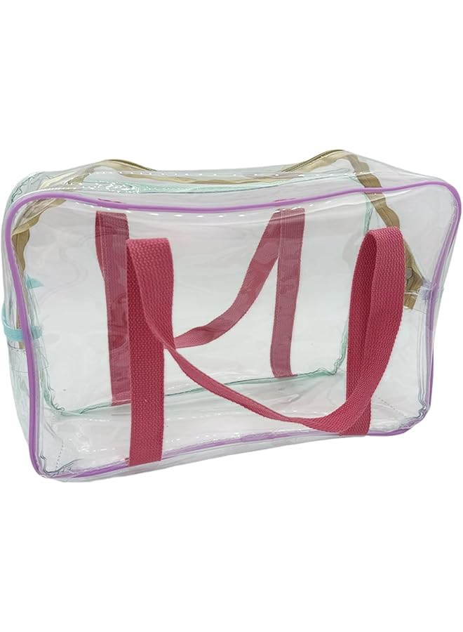 S-TOP 1Pc Y2K Clear PVC Tote Bag with Handles, Transparent Macaron Color Wash Pouch Storage Organizer for Swimming Beach TravelOnly 5 left 14.6114.61 - Image 1