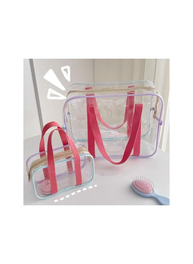 S-TOP 1Pc Y2K Clear PVC Tote Bag with Handles, Transparent Macaron Color Wash Pouch Storage Organizer for Swimming Beach TravelOnly 5 left 14.6114.61 - Image 2