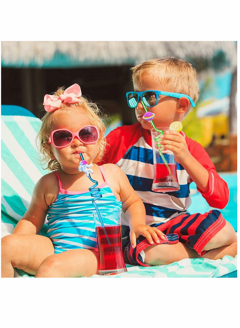 KASTWAVE Straws, Reusable Solar System Plastic Straws, Rocket Spaceship Astronaut Satellite Planet Straws, for Birthday Party Baby Shower Favors Decorations, 24 Pieces (Random Style)  - Image 5