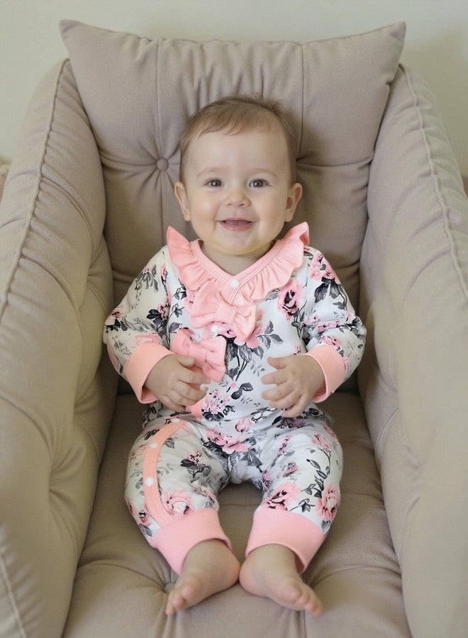 Mikrdoo Newborn Baby Girl Clothes Long Sleeve Button Snap Rompers 4 Pieces Clothe Set for Newborn Girls Pink Floral Dress - Image 3