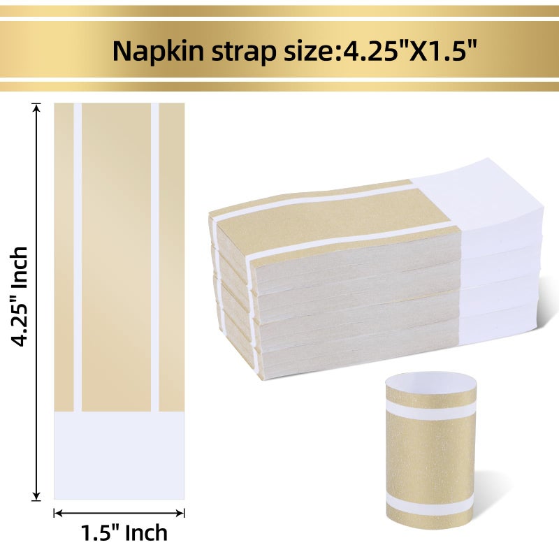Germiwipe Gold Napkin Band,Paper Napkin Rings Self Adhesive,200PCS Silverware Wraps Bands,Table Setting Wedding Event Party Supply NB-015 - Image 2