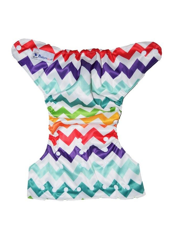 BabyMoon (Set Of 2) 1 Cloth Diaper With 5Layers Charcoal Bamboo Insert) Premium Adjustable Reusable Cloth Diaper (Zigzag)  - Image 4