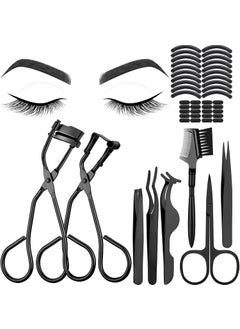 Mudder 48 Pcs Eyelash Curler Makeup Tools Set, Include Mini Eyelash Curler Kit, Eyebrow Extension Tweezers, Brush Comb and Scissors, Silicone Refill Pads, Black