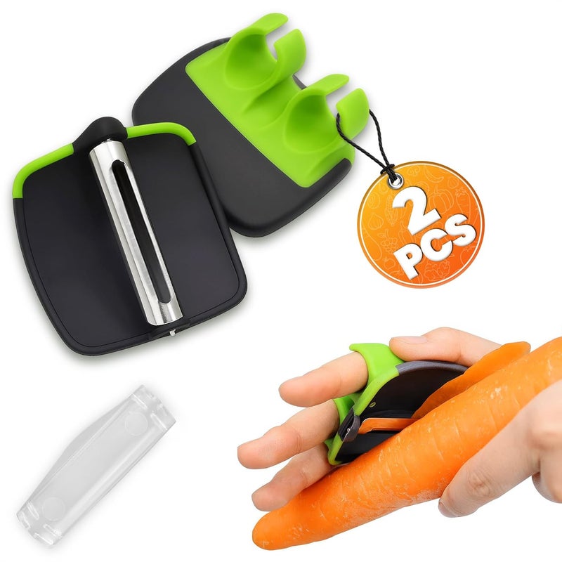 V TOWER 2Pcs Finger Grip Vegetable Peelers for Kitchen - Silicone Palm Peeler with Sharp Double-Sided Blade, Non-Slip Handle, Dishwasher Safe - Versatile for Fruits, Veggies, Potato & Carrot Peeler Tool - Image 1