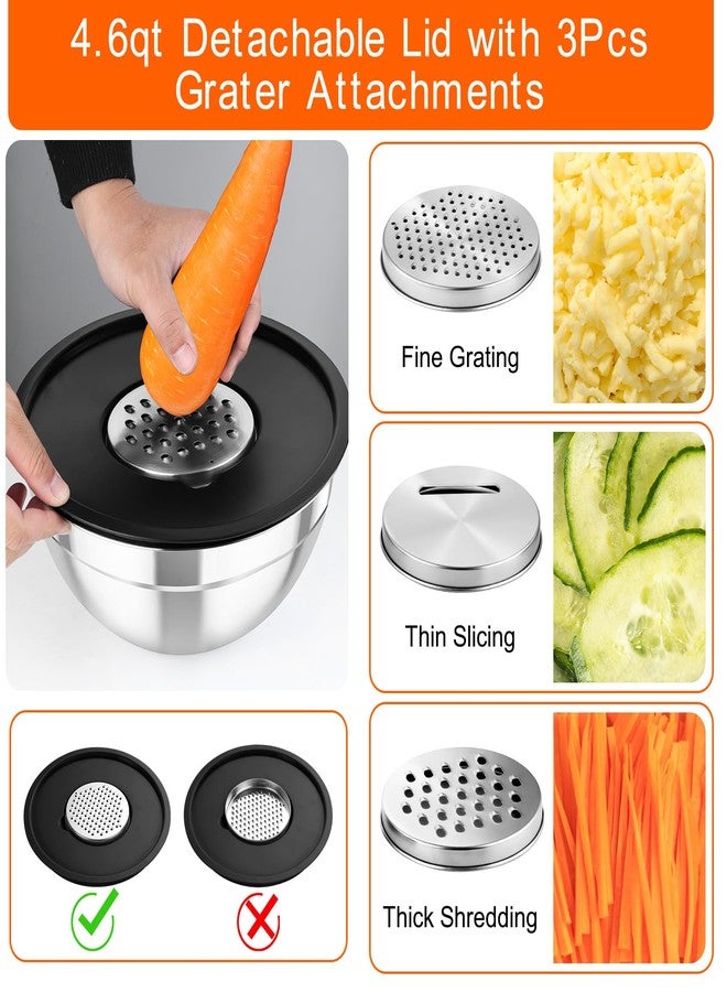 TeamFar Mixing Bowls with Airtight Lids, 5PCS Stainless Steel Metal Salad Bowl with 3 Grater Attachments, for Cooking, Prepping, Serving, Healthy & Easy Clean - 0.7/1/1.5/2.6/4.6QT, Black - Image 3