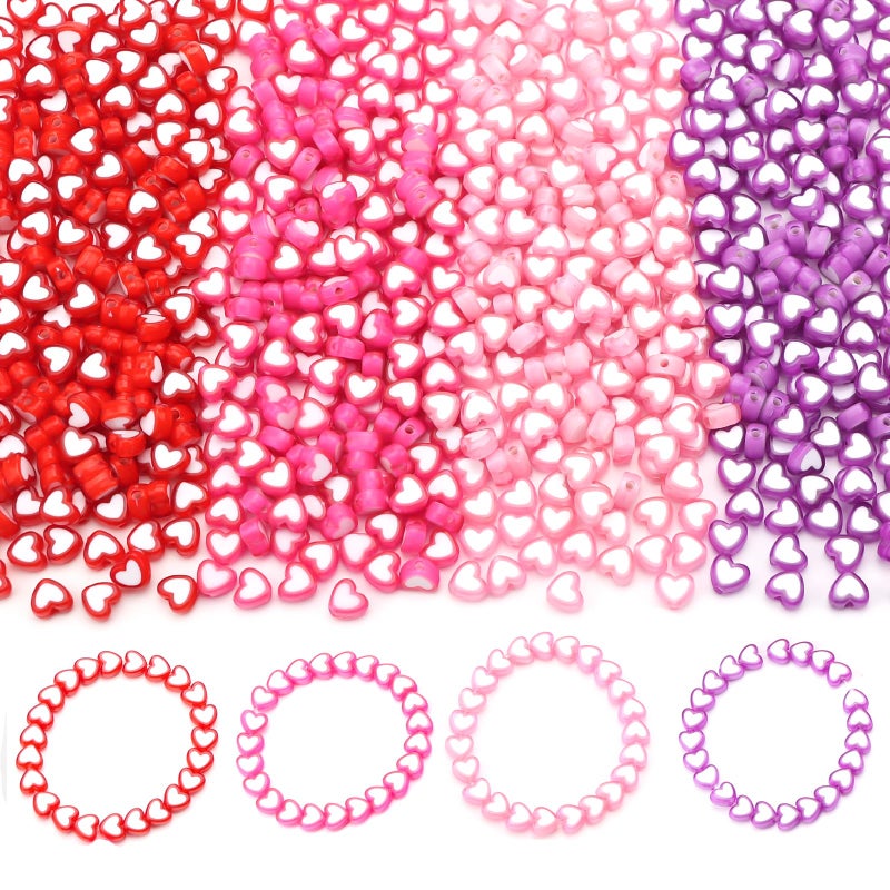 HSONAIGEE 700 Pieces Valentineâ€™s Day Heart Beads, Assorted Colors Acylic Heart Bead for Bracelet Making Kit Jewelry Necklace Earring Making DIY Crafts - Image 1