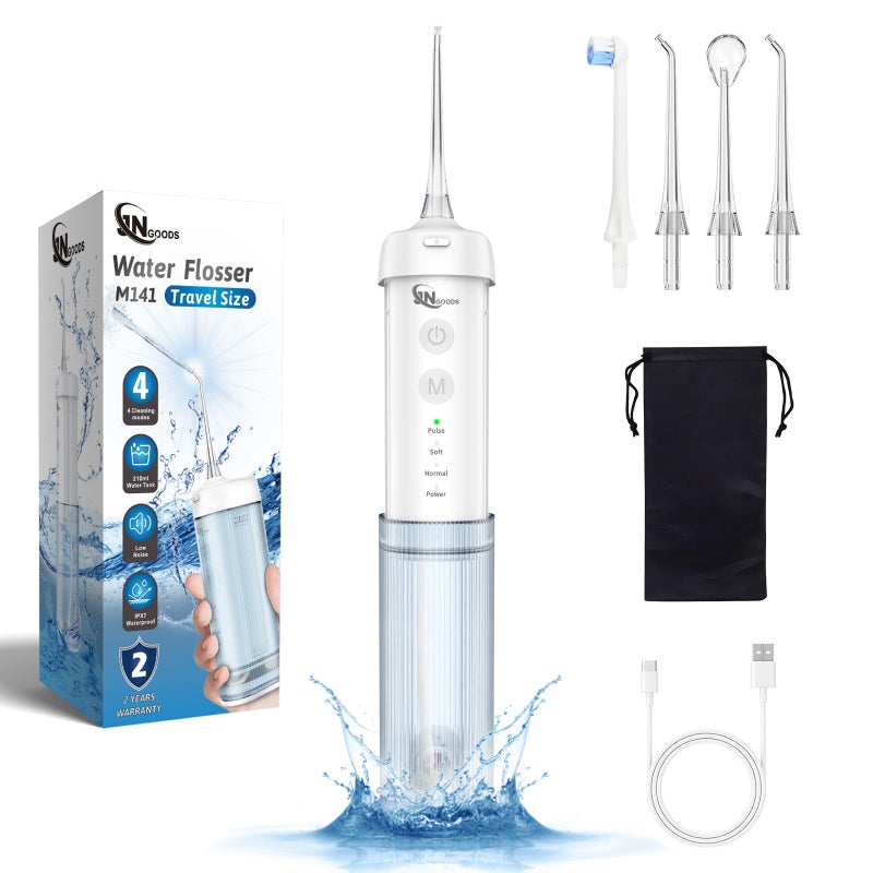 JNGOODS Mini Cordless Portable Water Flosser Oral Irrigator Water Teeth Cleaner Pick, Telescopic Water Tank, 4 Modes & IPX7 Waterproof, Home & Travel Water Flossers for Teeth, Braces Bridges Care. - Image 1