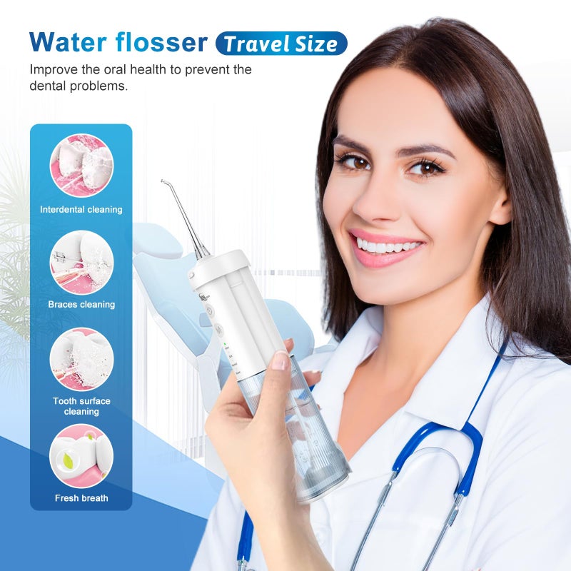 JNGOODS Mini Cordless Portable Water Flosser Oral Irrigator Water Teeth Cleaner Pick, Telescopic Water Tank, 4 Modes & IPX7 Waterproof, Home & Travel Water Flossers for Teeth, Braces Bridges Care. - Image 2