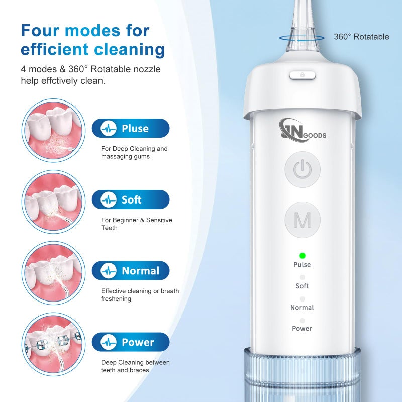 JNGOODS Mini Cordless Portable Water Flosser Oral Irrigator Water Teeth Cleaner Pick, Telescopic Water Tank, 4 Modes & IPX7 Waterproof, Home & Travel Water Flossers for Teeth, Braces Bridges Care. - Image 3