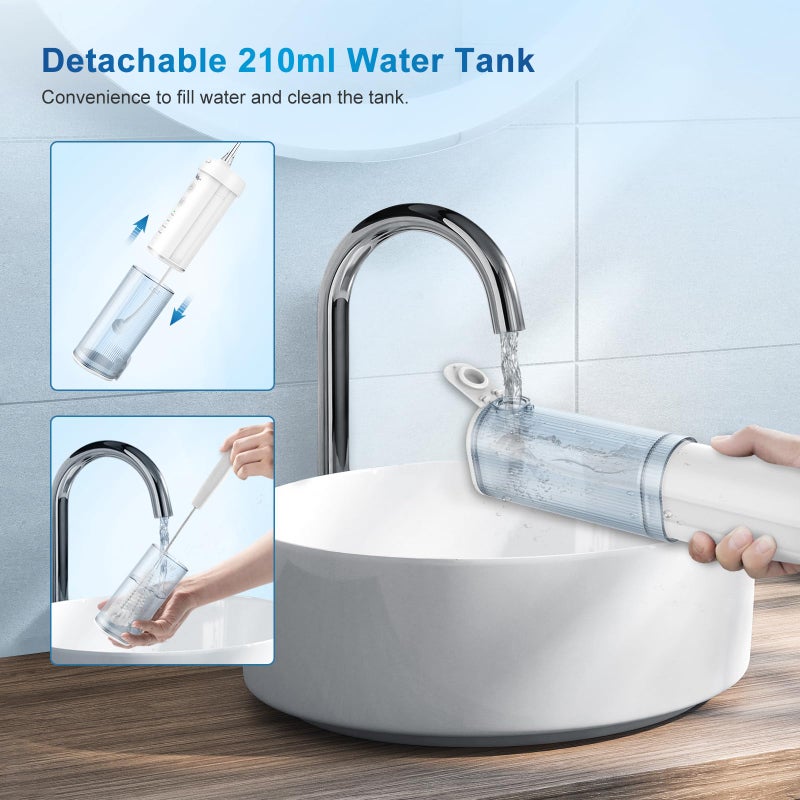 JNGOODS Mini Cordless Portable Water Flosser Oral Irrigator Water Teeth Cleaner Pick, Telescopic Water Tank, 4 Modes & IPX7 Waterproof, Home & Travel Water Flossers for Teeth, Braces Bridges Care. - Image 4