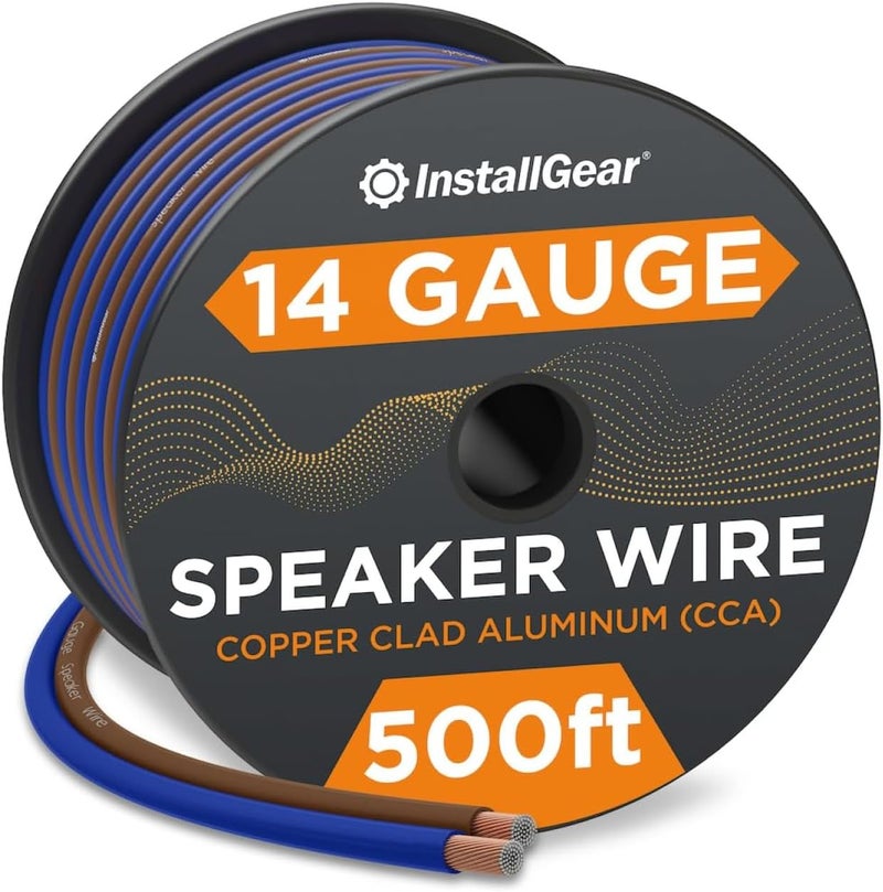 InstallGear 14 Gauge Speaker Wire Cable (500ft), 14 AWG Speaker Wire Cable, True Spec Soft Touch Cables - Use for Car Speakers Stereos, Home Theater Speakers, Surround Sound, Radio Wiring - Image 1