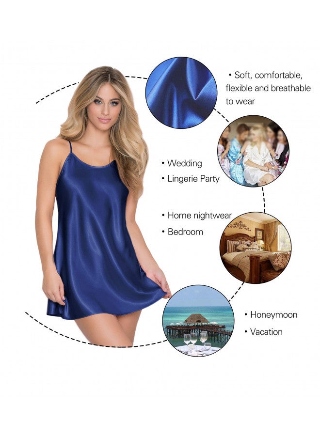 RSLOVE Women Lingerie Sexy Sleepwear Satin Chemise Nightgown Slik Nightwear Mini Teddy Blue S - Image 3