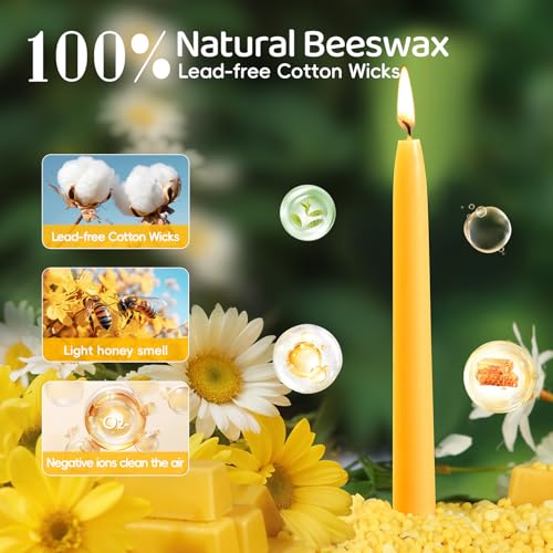 MAKALONE 30 Pack Beeswax Taper Candles,8 inch Tall - Dripless and Smokeless All Natural Beeswax Candles Sticks,8 Hours Long Lasting Burning Time,100% Nontoxic Unscented Bee Wax Candle for Home - Image 3