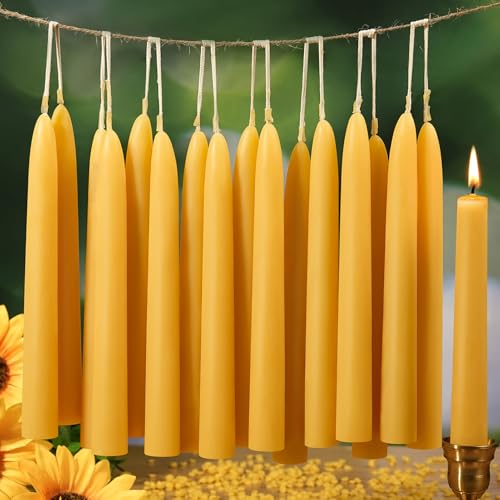 MAKALONE 30 Pack Beeswax Taper Candles,8 inch Tall - Dripless and Smokeless All Natural Beeswax Candles Sticks,8 Hours Long Lasting Burning Time,100% Nontoxic Unscented Bee Wax Candle for Home - Image 1