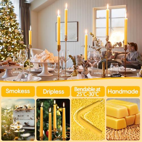 MAKALONE 30 Pack Beeswax Taper Candles,8 inch Tall - Dripless and Smokeless All Natural Beeswax Candles Sticks,8 Hours Long Lasting Burning Time,100% Nontoxic Unscented Bee Wax Candle for Home - Image 5
