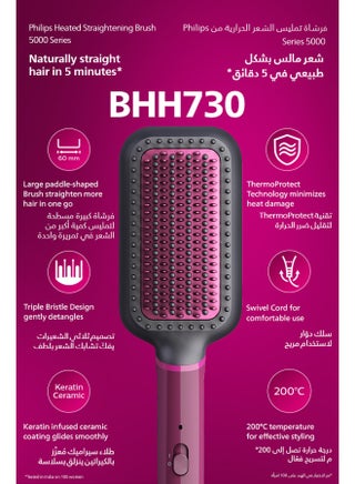 Heated straightening brush BHH730/03|Naturally straight hair in 5 minutes|  Keratin infused ceramic coating|1 temperature mode| Triple bristle detangles and  protect the scalp Black - view 3