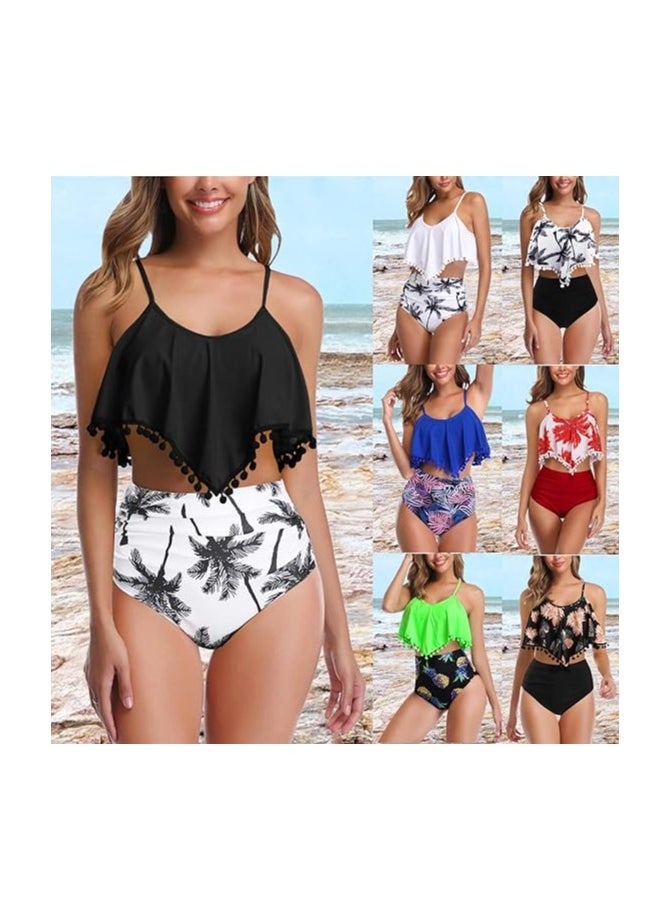 NADANBAO 2 PCS Women Swimsuit, Bathing Suit, Bandeau Bikini Set, Swimwear with Adjustable Strap, Ruffled Flounce Top, High Waist Bikini Bottom, Summer Fashion Beachwear - Image 3