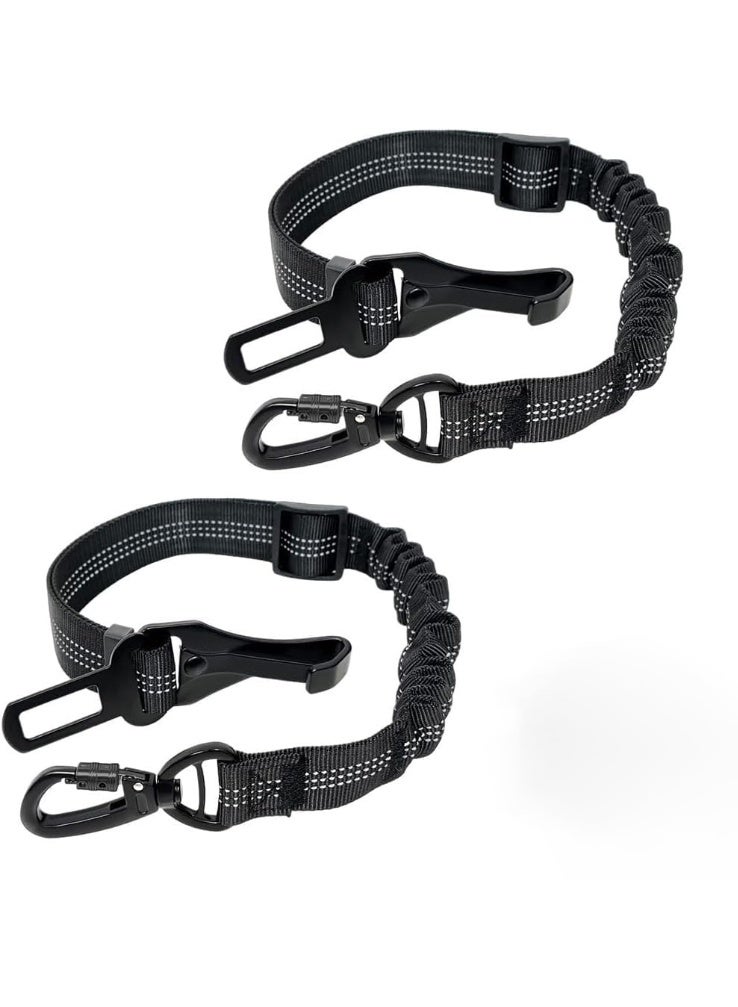 HASTHIP® 2Pcs Dog Safety Harness for Car 3-in-1 Dog Leash Bungee Reflective Restraint Strap for Car Back Seat, Dog Harness with 360 ° Swivel Screwgate Carabiner, Quick Release Clip Tongue