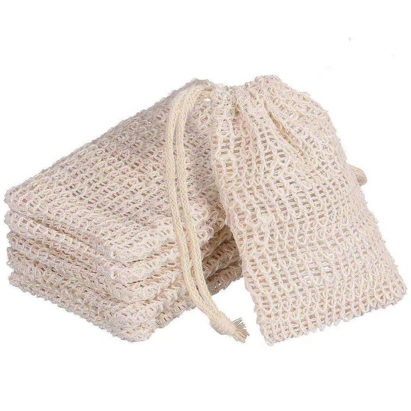 Hemp Wood Bead Soap Saver Pouch 9x 14cm knotted cotton and linen 