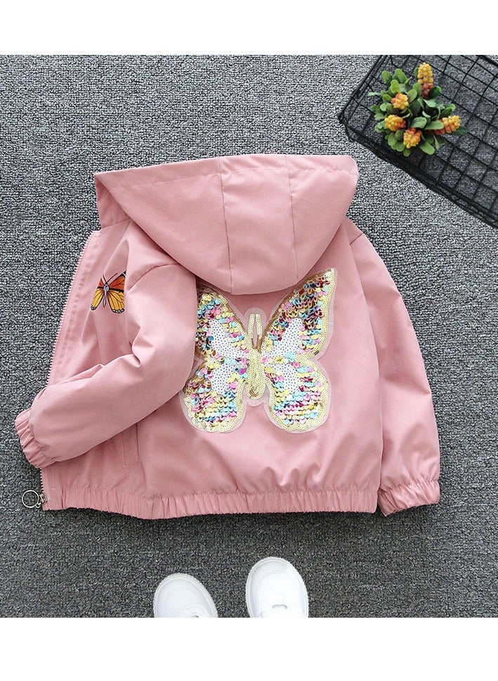 Girls Versatile Spring Jacket 2024 New Fashionable Hoodie Flash erfly Coat Pink