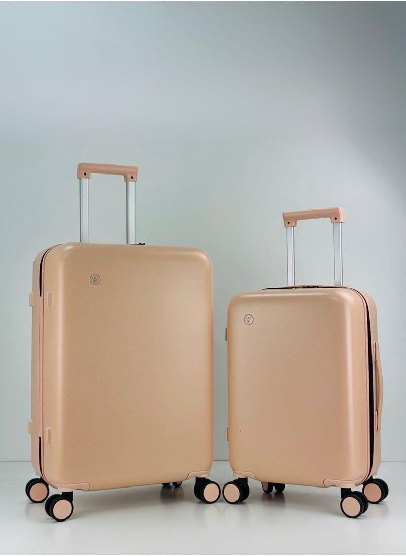 2-Piece PP Luggage Set – Lightweight Polypropylene Fashion Trolley Luggage Unbreakable Hard Shell with TSA Lock, Safe Security Zipper, 2 Protection Cover and 4 Quiet 360° Double Spinner Wheels – Cabin And Medium Checked Suitcases - 20" / 24" - PEACH PINK