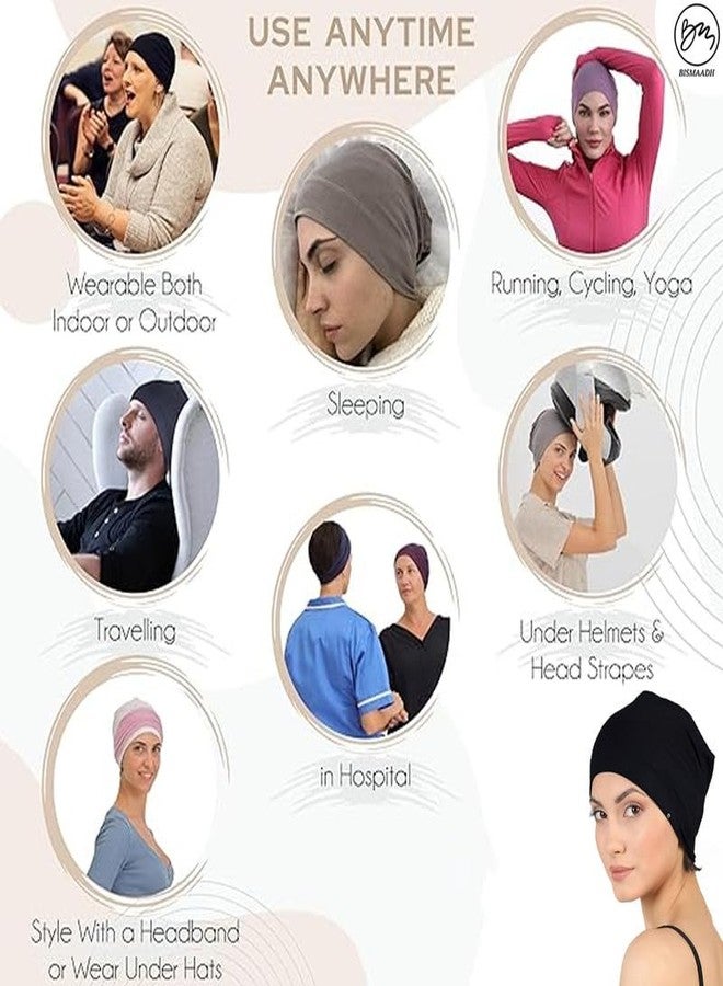 بسماد قبعة بسماذ للجنسين من الخيزران والقطن لعلاج تساقط الشعر، قبعة نوم سوداء، مقاس حر - Image 3