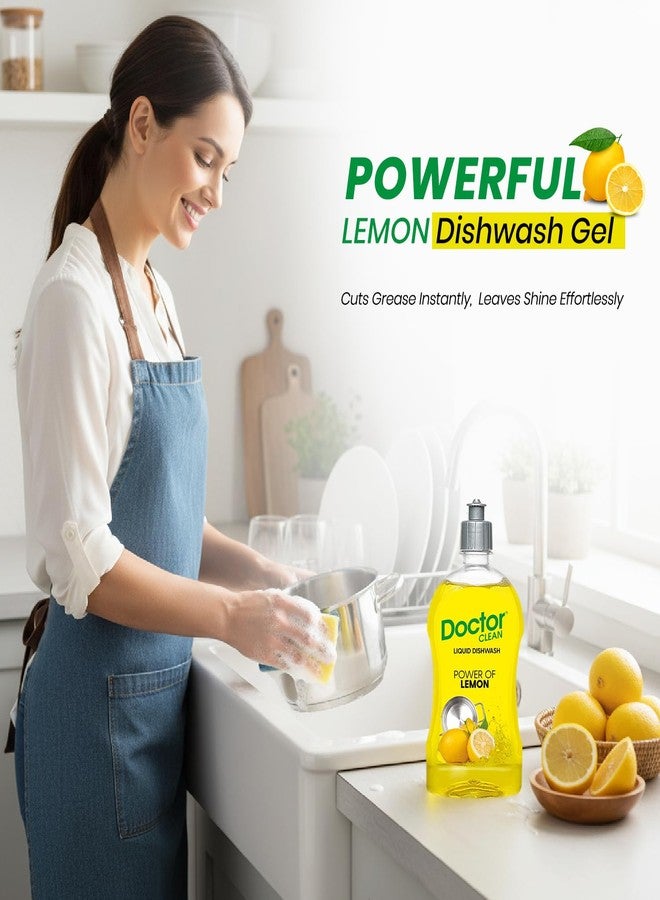 Doctor Clean Lemon Liquid Dishwash Gel, Scratch-Free, Easy Rinse, Non-Harming, Cuts Grease (Pack of 2, 500ml Kitchen Liquid) - Image 4