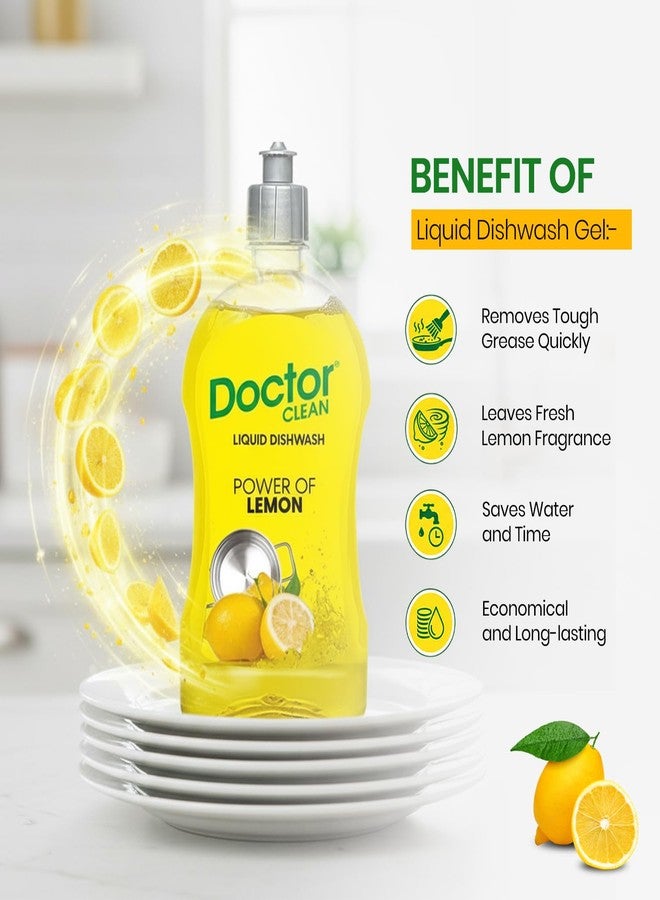 Doctor Clean Lemon Liquid Dishwash Gel, Scratch-Free, Easy Rinse, Non-Harming, Cuts Grease (Pack of 2, 500ml Kitchen Liquid) - Image 2