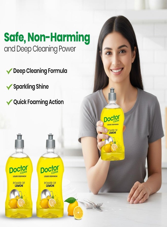 Doctor Clean Lemon Liquid Dishwash Gel, Scratch-Free, Easy Rinse, Non-Harming, Cuts Grease (Pack of 2, 500ml Kitchen Liquid) - Image 3