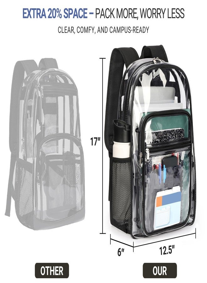 ZORFIN Clear Backpack for School: Large Clear Bookbag with Padded Straps - Heavy Duty PVC Transparent Backpack Black, Black, Medium, Modern - Image 4