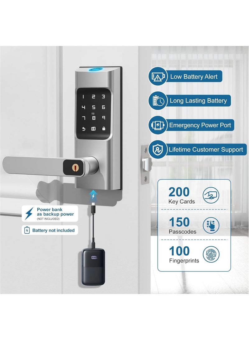 Smart Keypad Door Lock with Handle - Fingerprint Door Lock, Keyless Entry Electronic Door Lock, 6 in 1 APP Control/Fingerprints/IC Cards/Passcode/Keys Biometric Front Door Lock for Home Office - Image 5